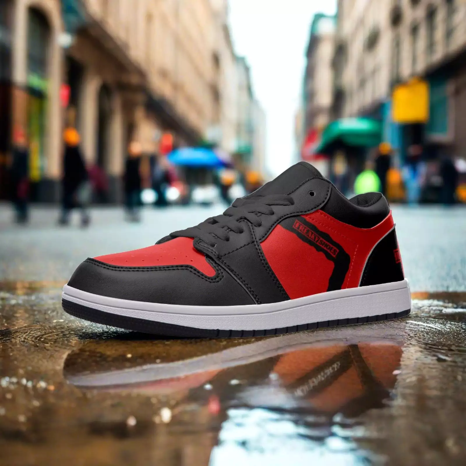 Freaky Shoes Red and Black Unisex Low Top Leather Sneakers