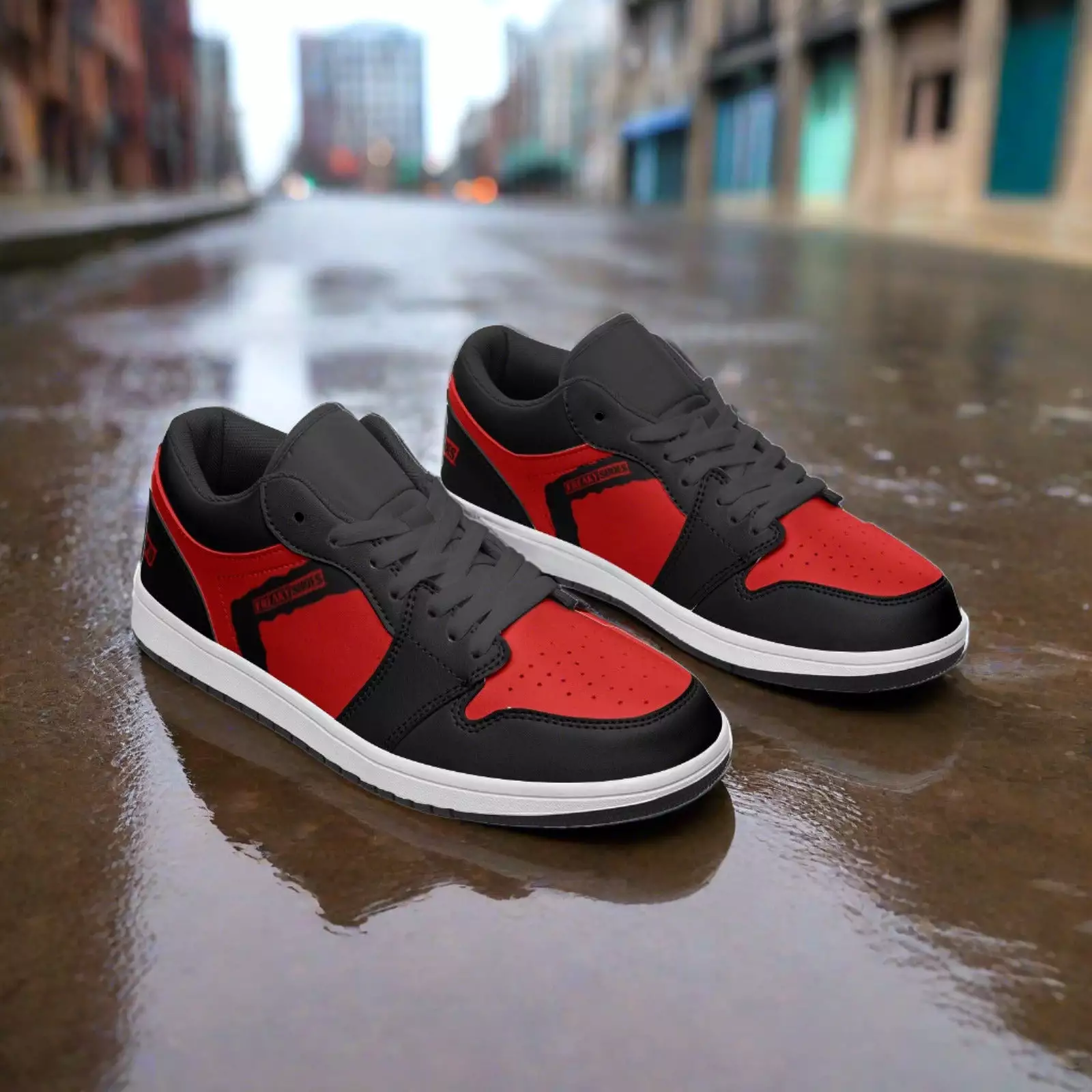 Freaky Shoes Red and Black Unisex Low Top Leather Sneakers