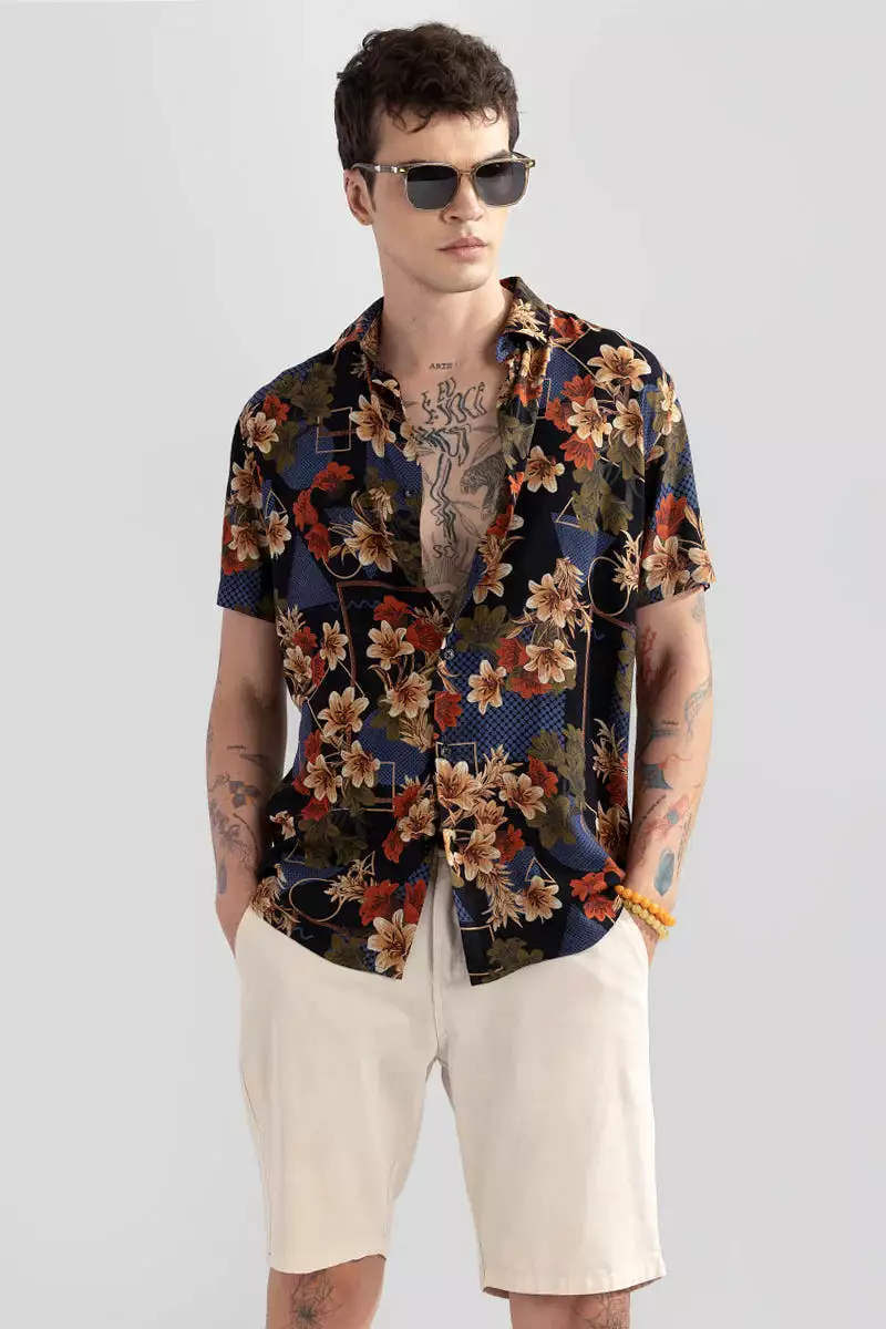 geometric floral black shirt