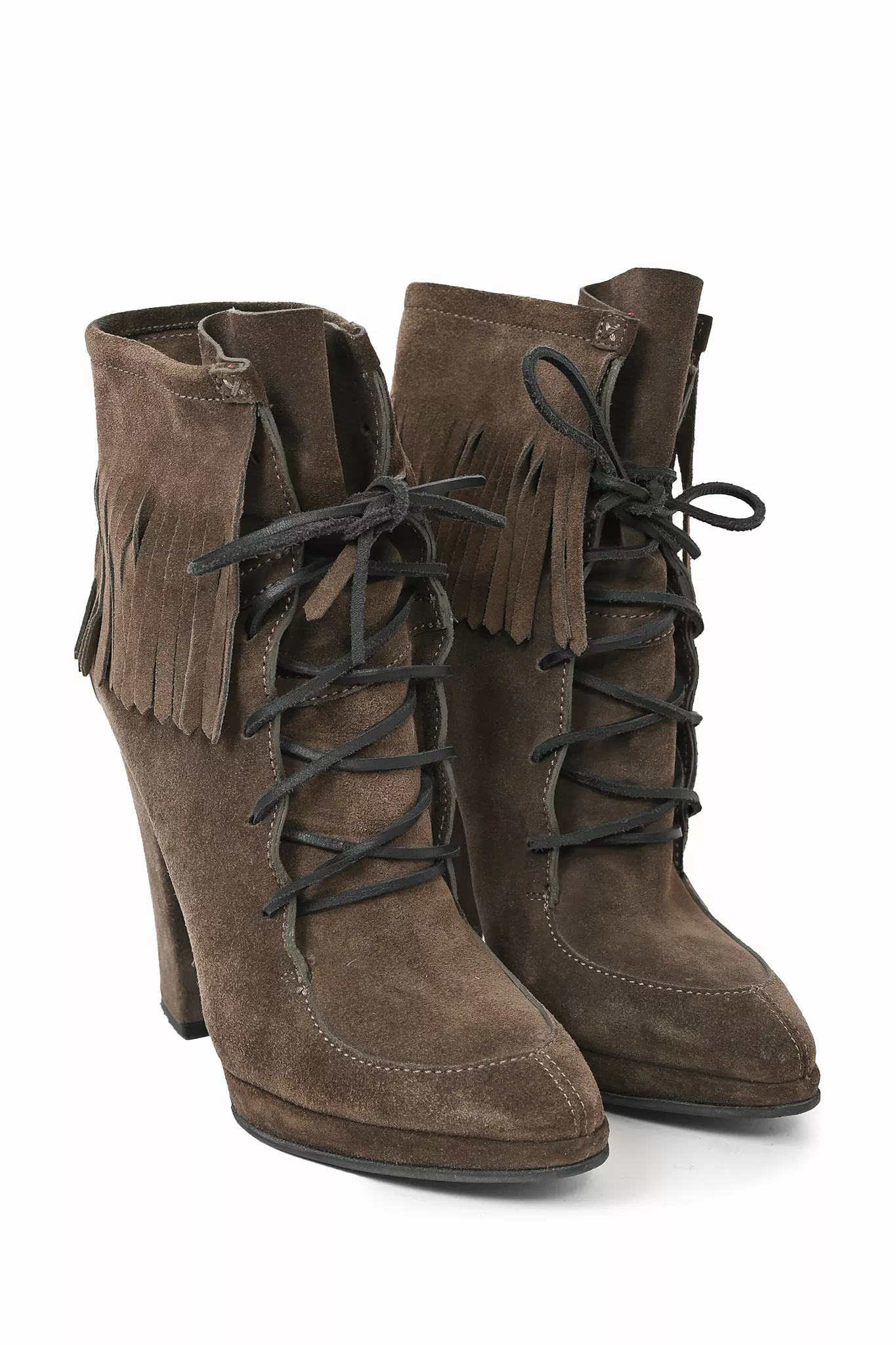 Giuseppe Zanotti Brown Suede Fringe Lace-Up Heeled Boots Size 38.5