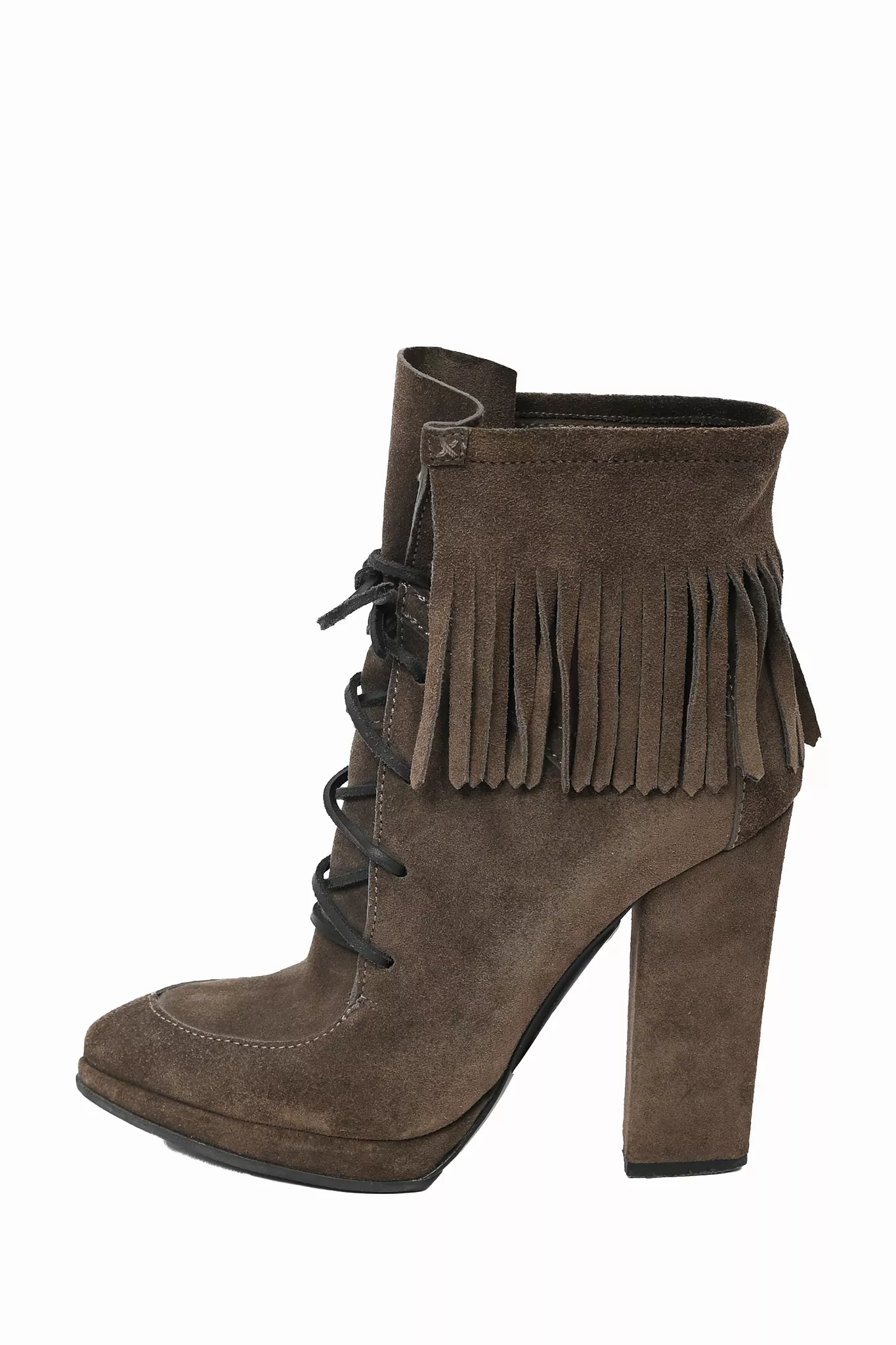 Giuseppe Zanotti Brown Suede Fringe Lace-Up Heeled Boots Size 38.5