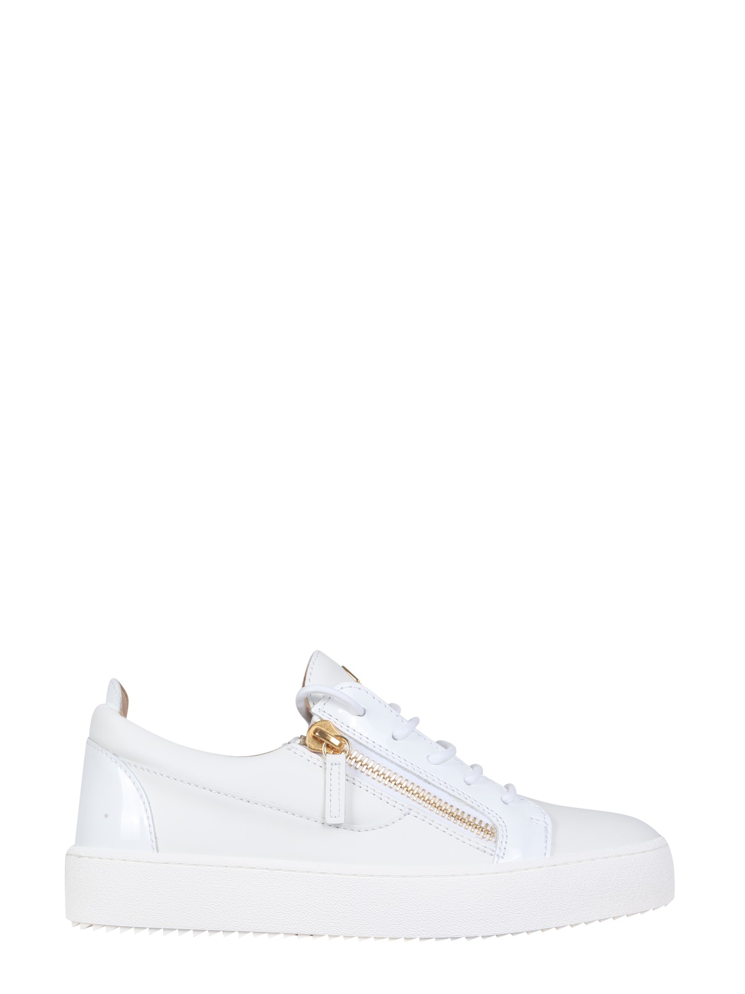 GIUSEPPE ZANOTTI    LOW-TOP GAIL LEATHER SNEAKERS WITH PATENT LEATHER INSERTS