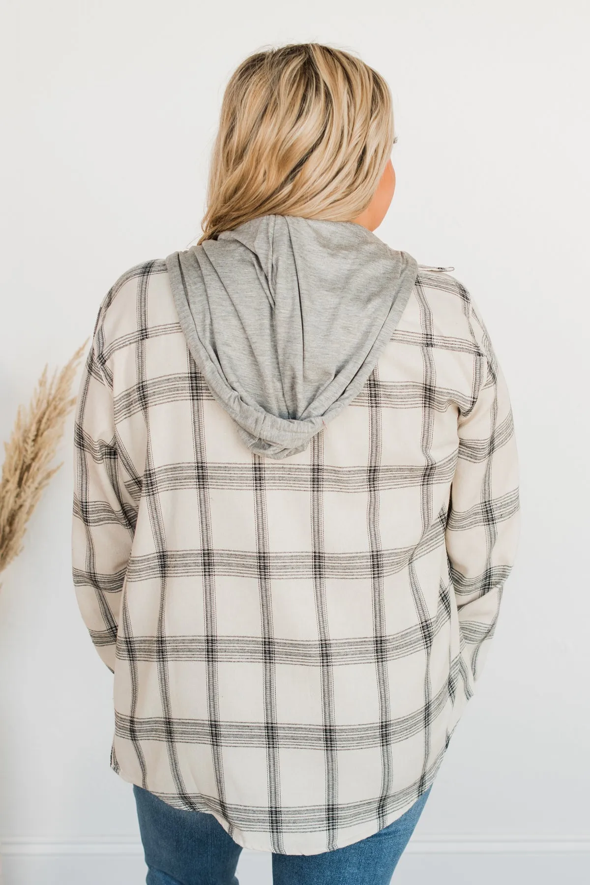 Heartfelt Serenades Hooded Plaid Top- Ivory