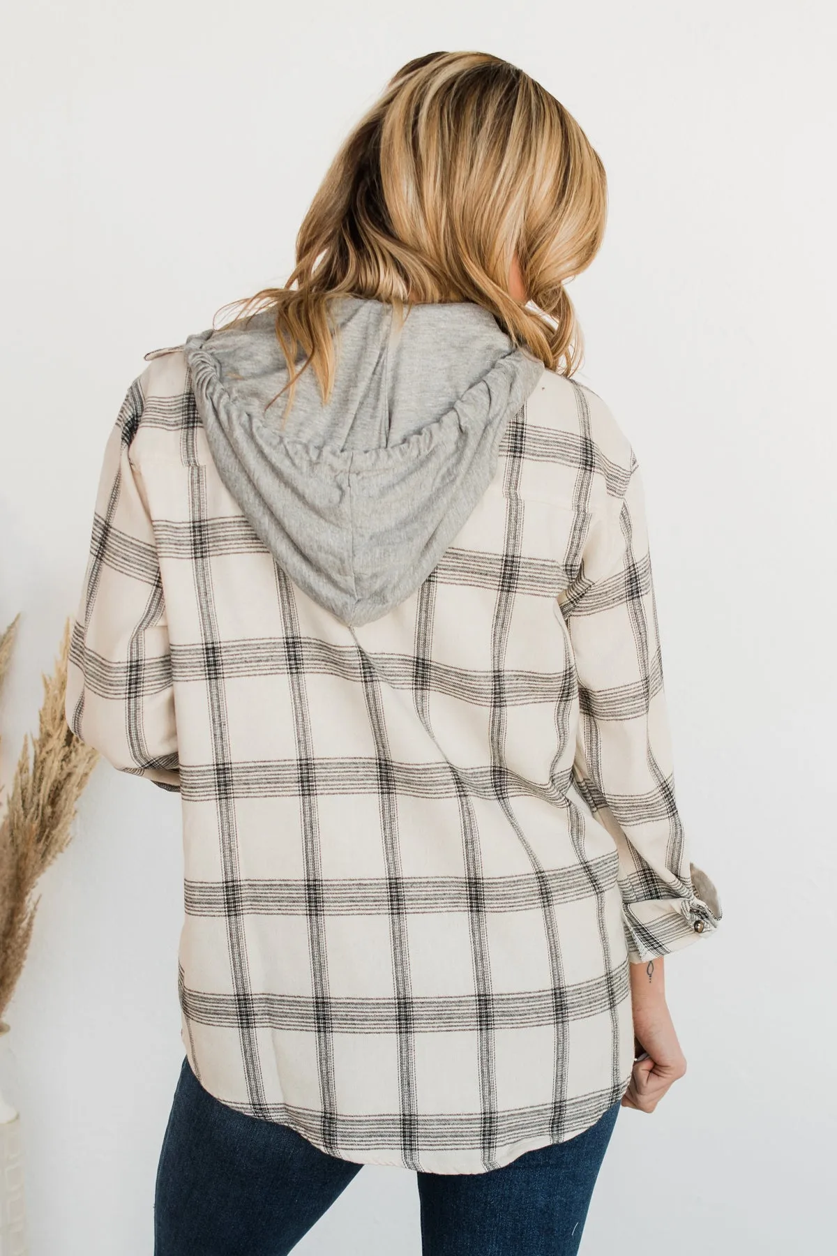 Heartfelt Serenades Hooded Plaid Top- Ivory