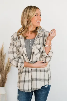 Heartfelt Serenades Hooded Plaid Top- Ivory