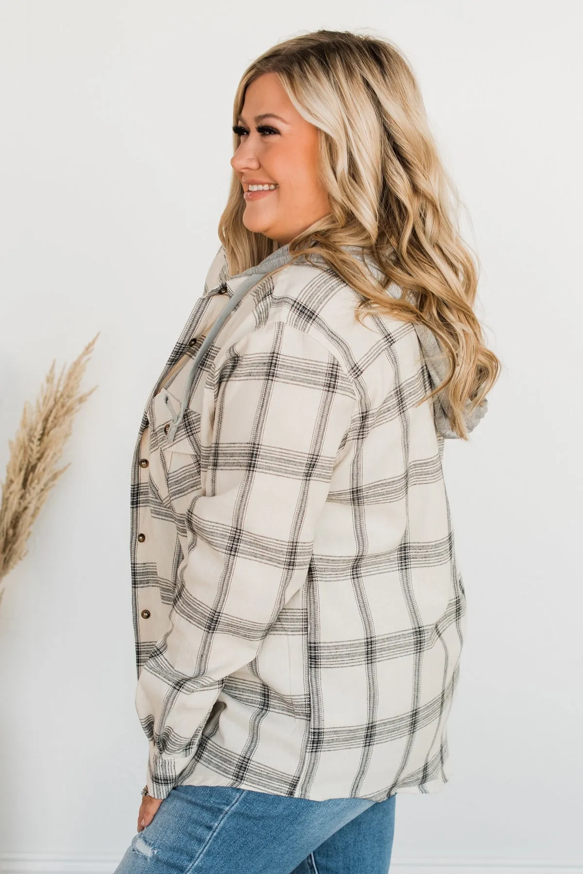 Heartfelt Serenades Hooded Plaid Top- Ivory