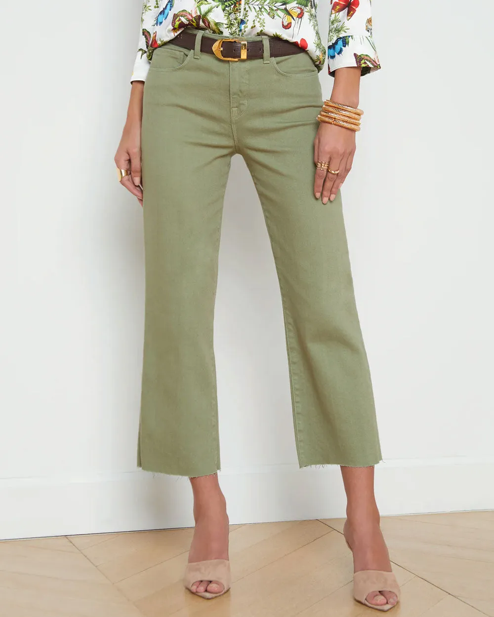 High Rise Wanda Wide Leg Crop Jean in Soft Army