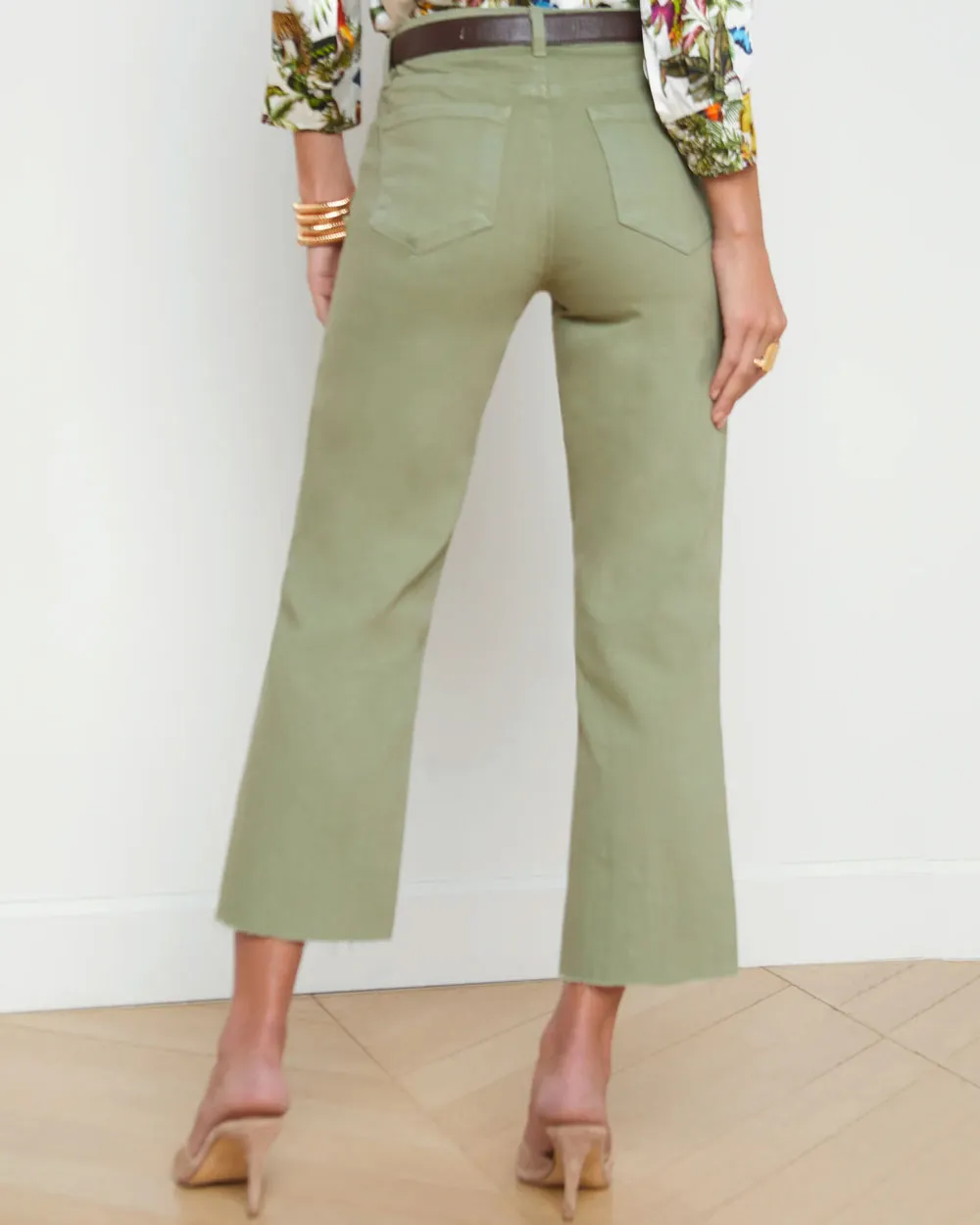 High Rise Wanda Wide Leg Crop Jean in Soft Army