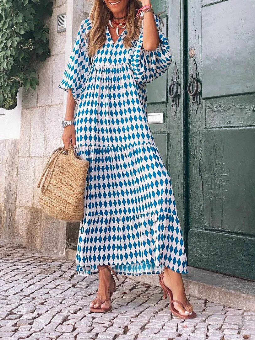 Hot Green Printed Vacation Loose Maxi Dresses