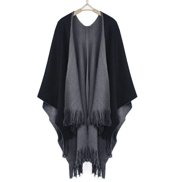 Hot Sale Scarves Women   2 Use Knitted Cashmere Ladies Poncho Capes Shawl Cardigans Sweater Pashmna Female bufandas # GS