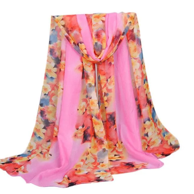 Hot Selling Women   Soft Long Chiffon Large Scarf Wrap Shawl Stole Print Scarves Pashmina 4 Colors YLYL GS