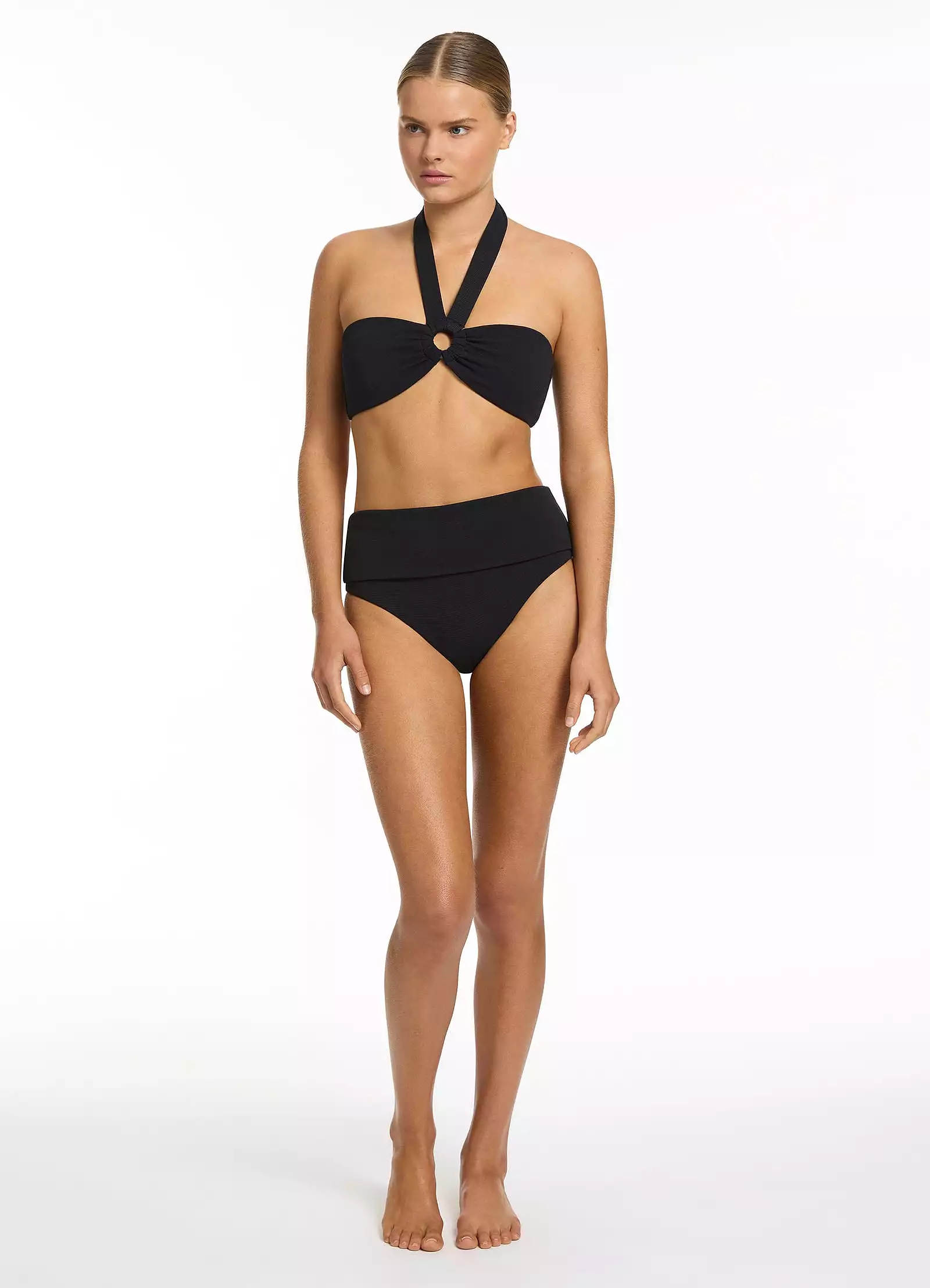 Isla Rib Bandeau Bikini Halter Top - Black