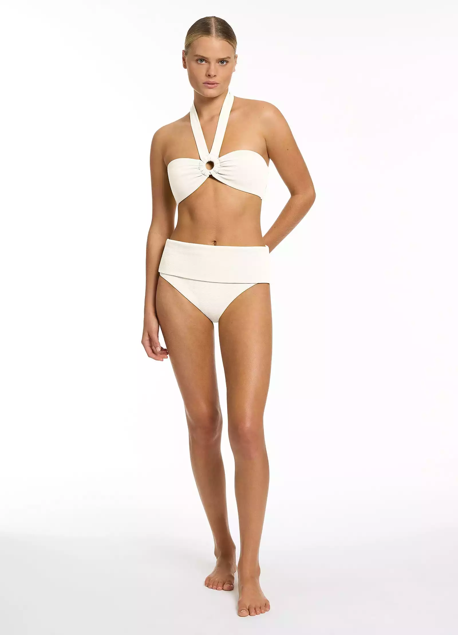 Isla Rib Bandeau Bikini Halter Top - Cream