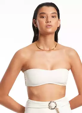 Isla Rib Minimal Bandeau Bikini Top - Cream