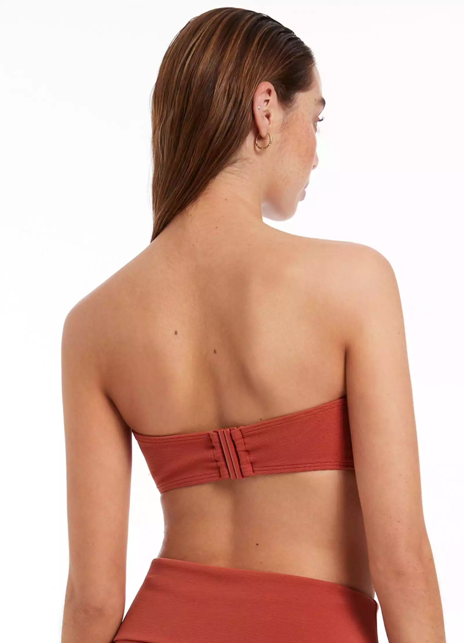 Isla Rib Minimal Bandeau Bikini Top - Russet