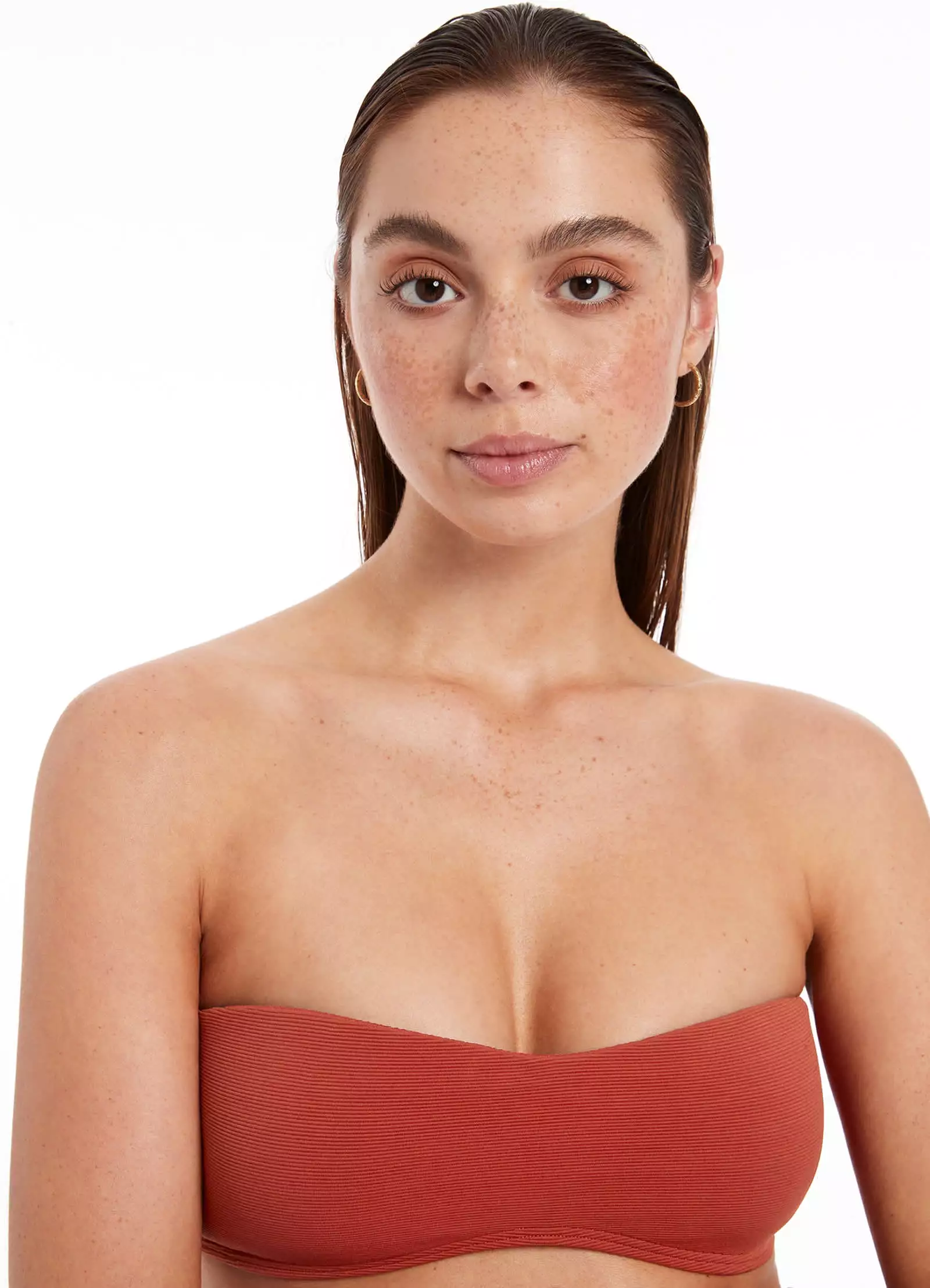 Isla Rib Minimal Bandeau Bikini Top - Russet