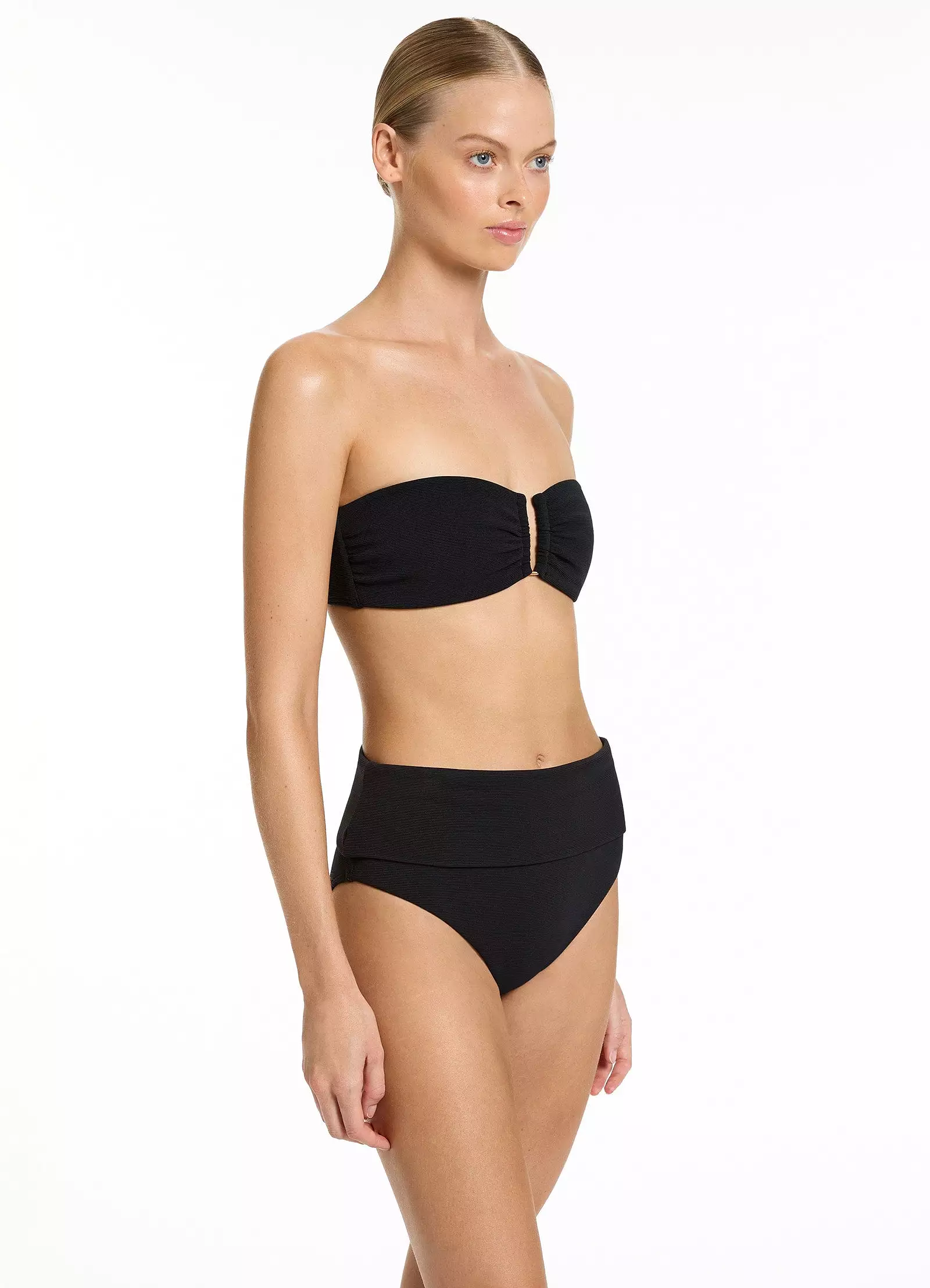 Isla Rib U Trim Bandeau Bikini Top - Black