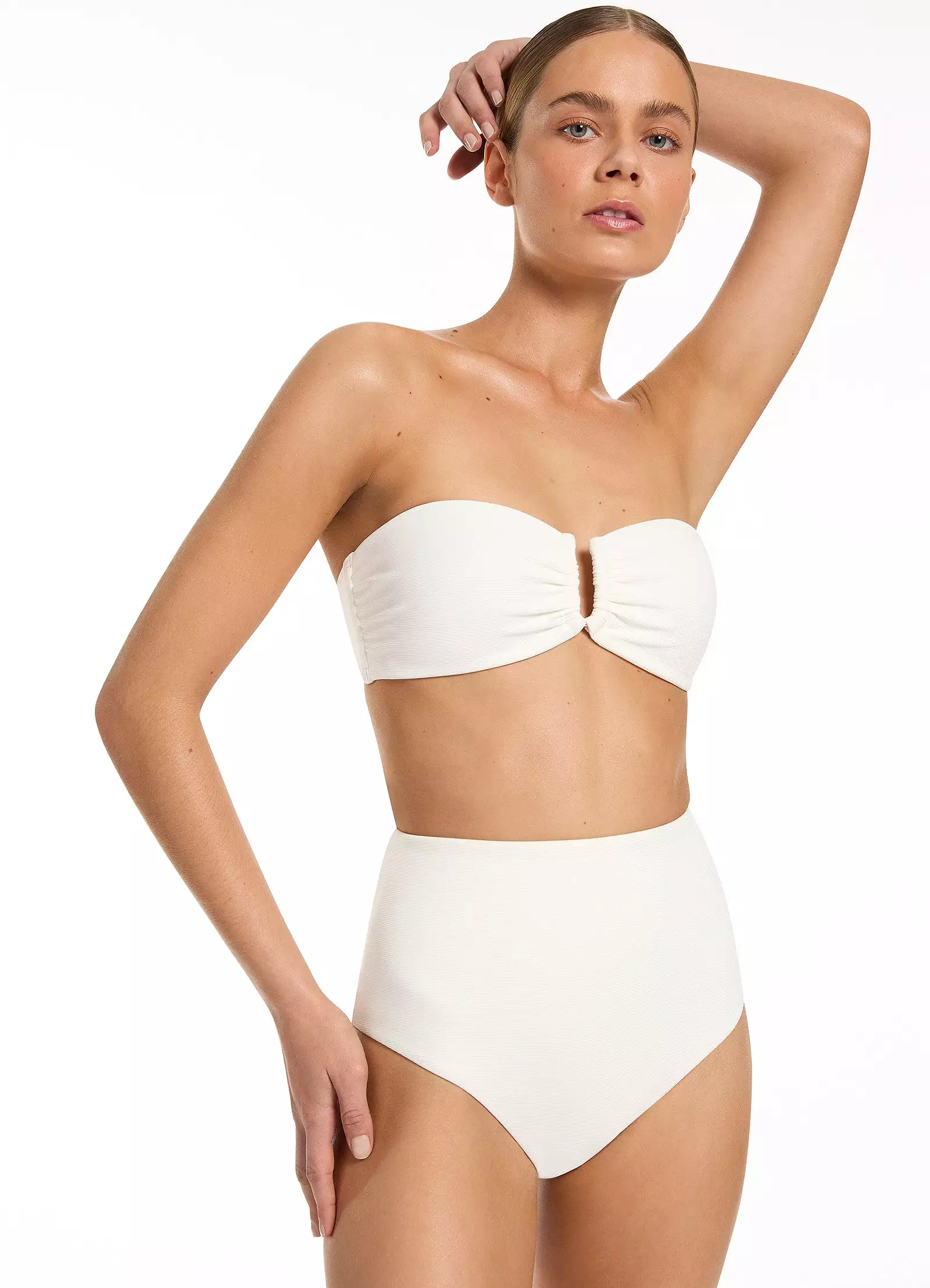 Isla Rib U Trim Bandeau Bikini Top - Cream