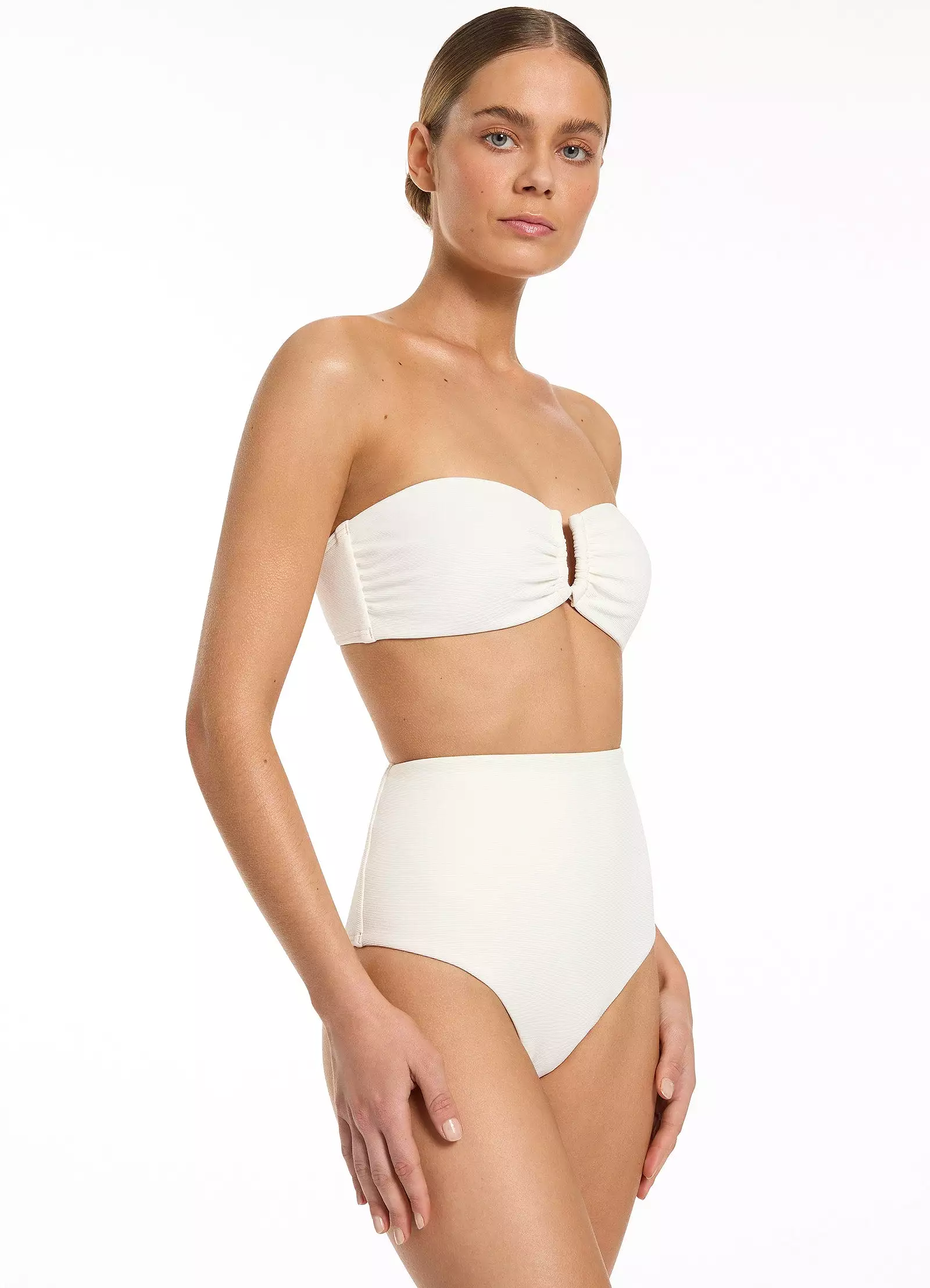 Isla Rib U Trim Bandeau Bikini Top - Cream