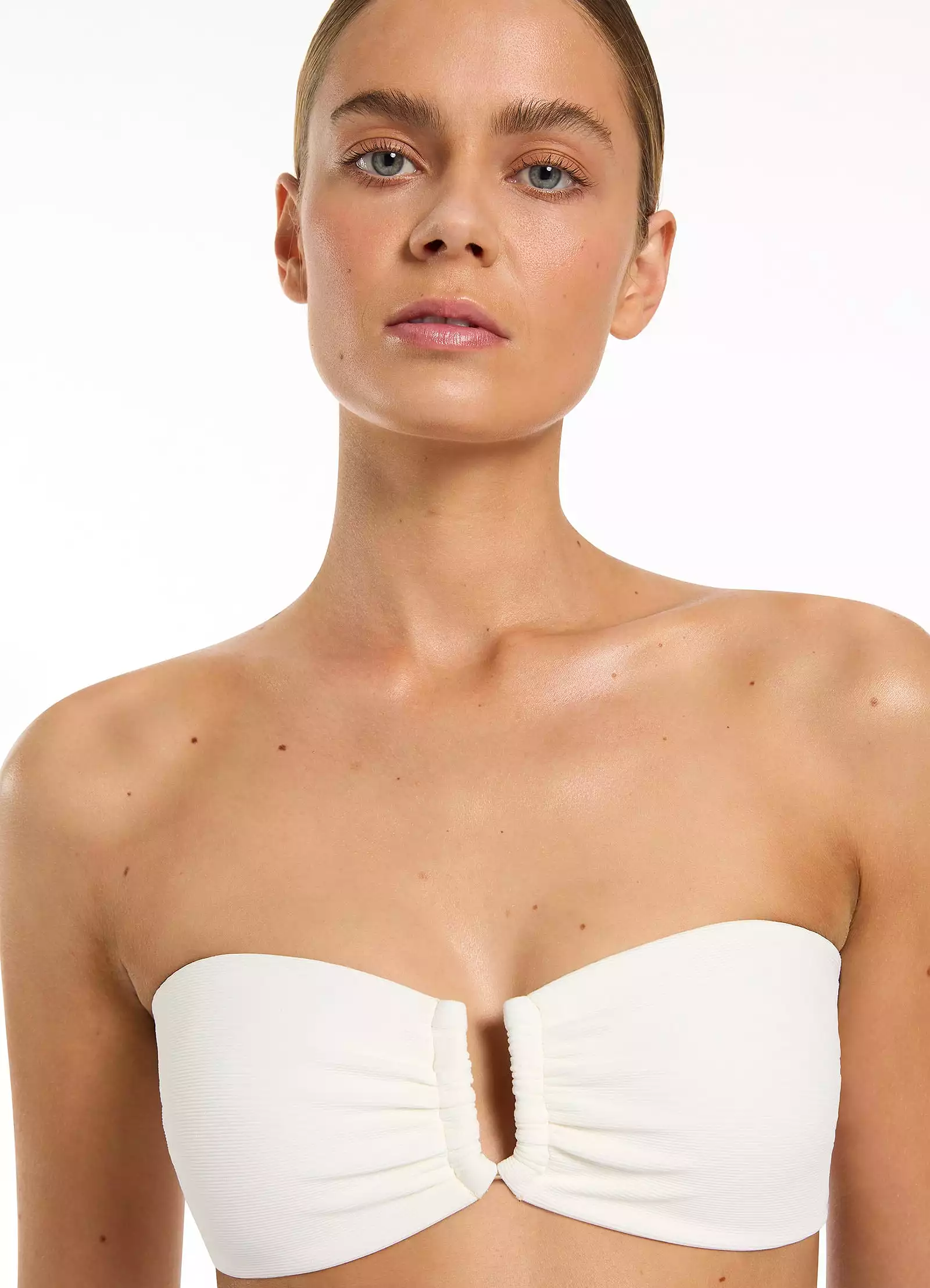 Isla Rib U Trim Bandeau Bikini Top - Cream