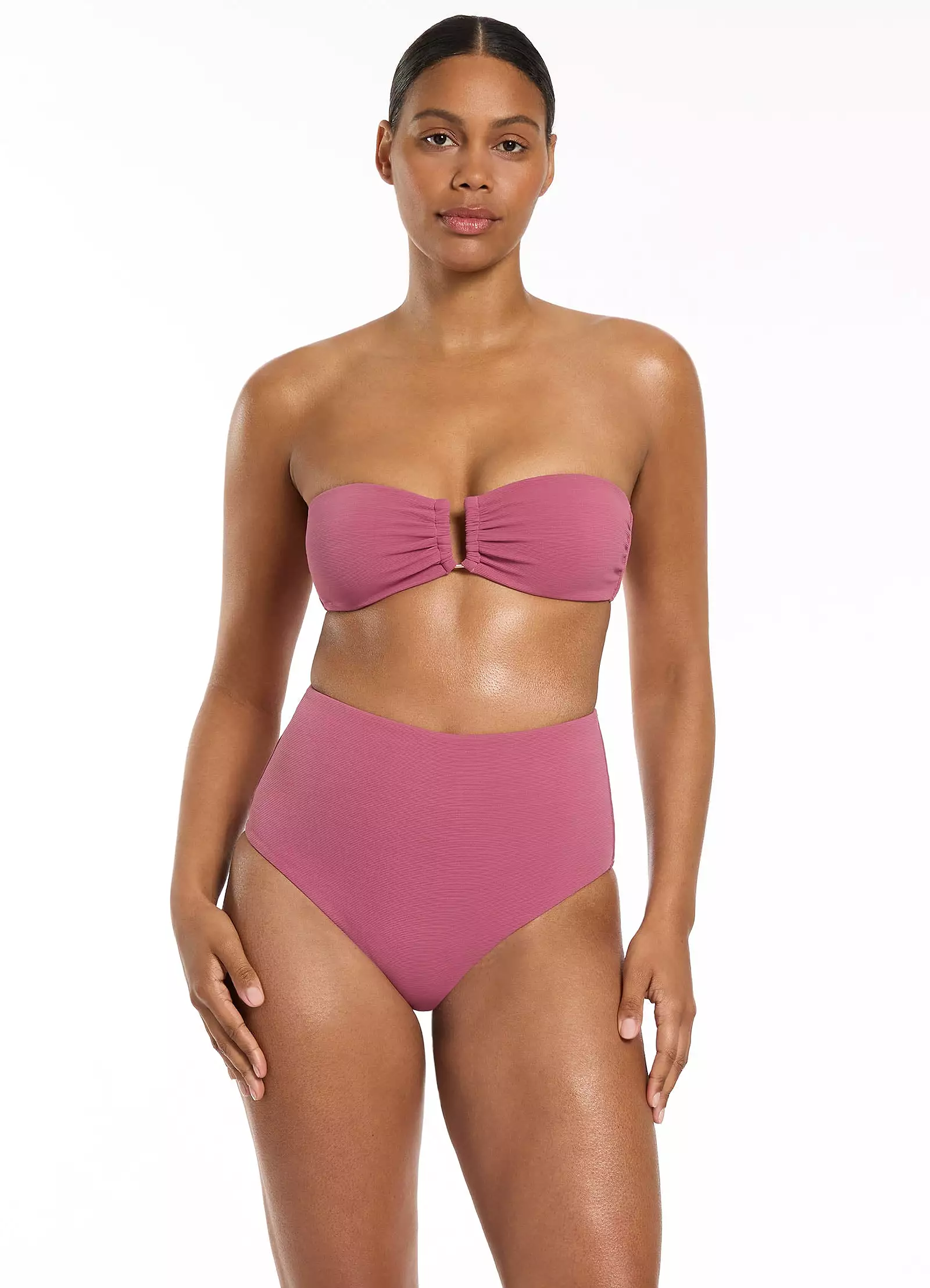 Isla Rib U Trim Bandeau Bikini Top - Mauve