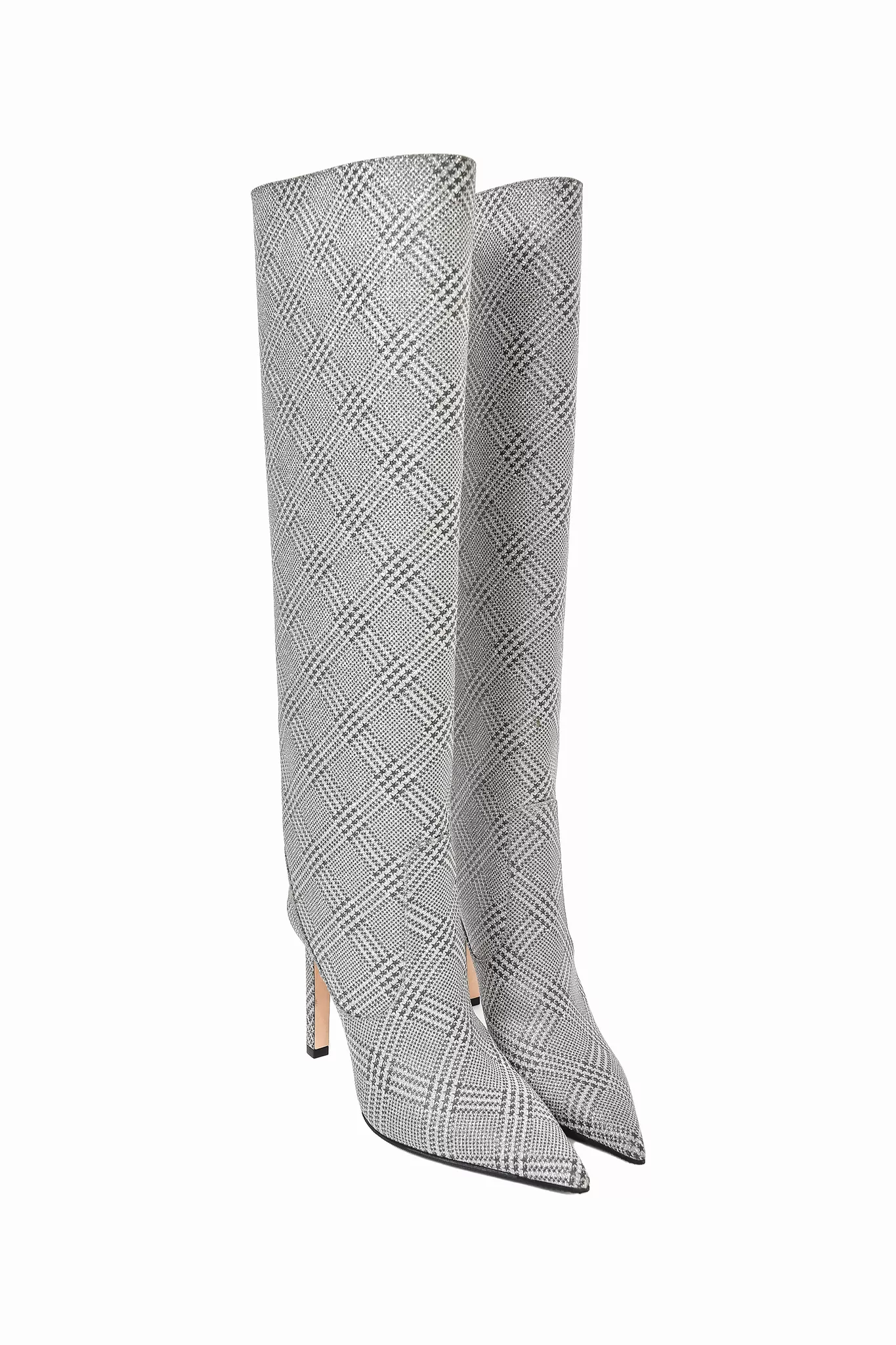 Jimmy Choo Silver Houndstooth Glitter Mavis 100 Knee High Boots Size 37