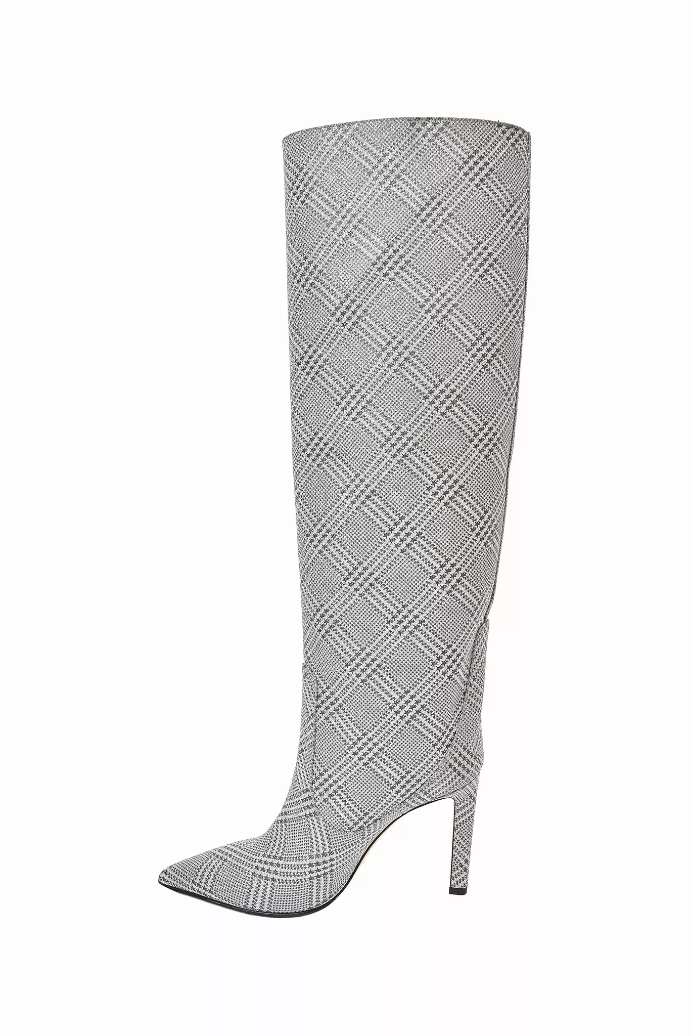 Jimmy Choo Silver Houndstooth Glitter Mavis 100 Knee High Boots Size 37