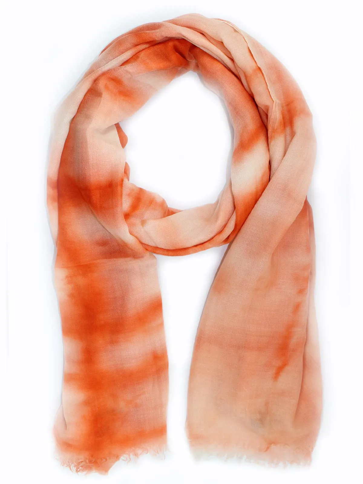 Kiton Cashmere Scarf Orange Tie-Dye Design SALE