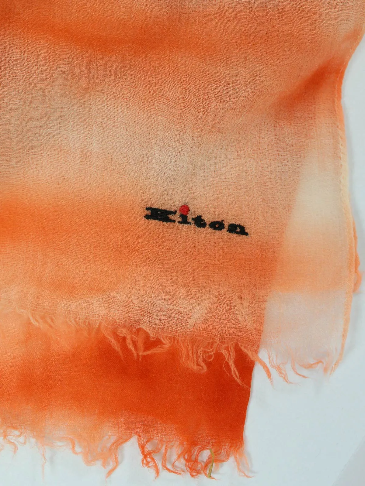 Kiton Cashmere Scarf Orange Tie-Dye Design SALE