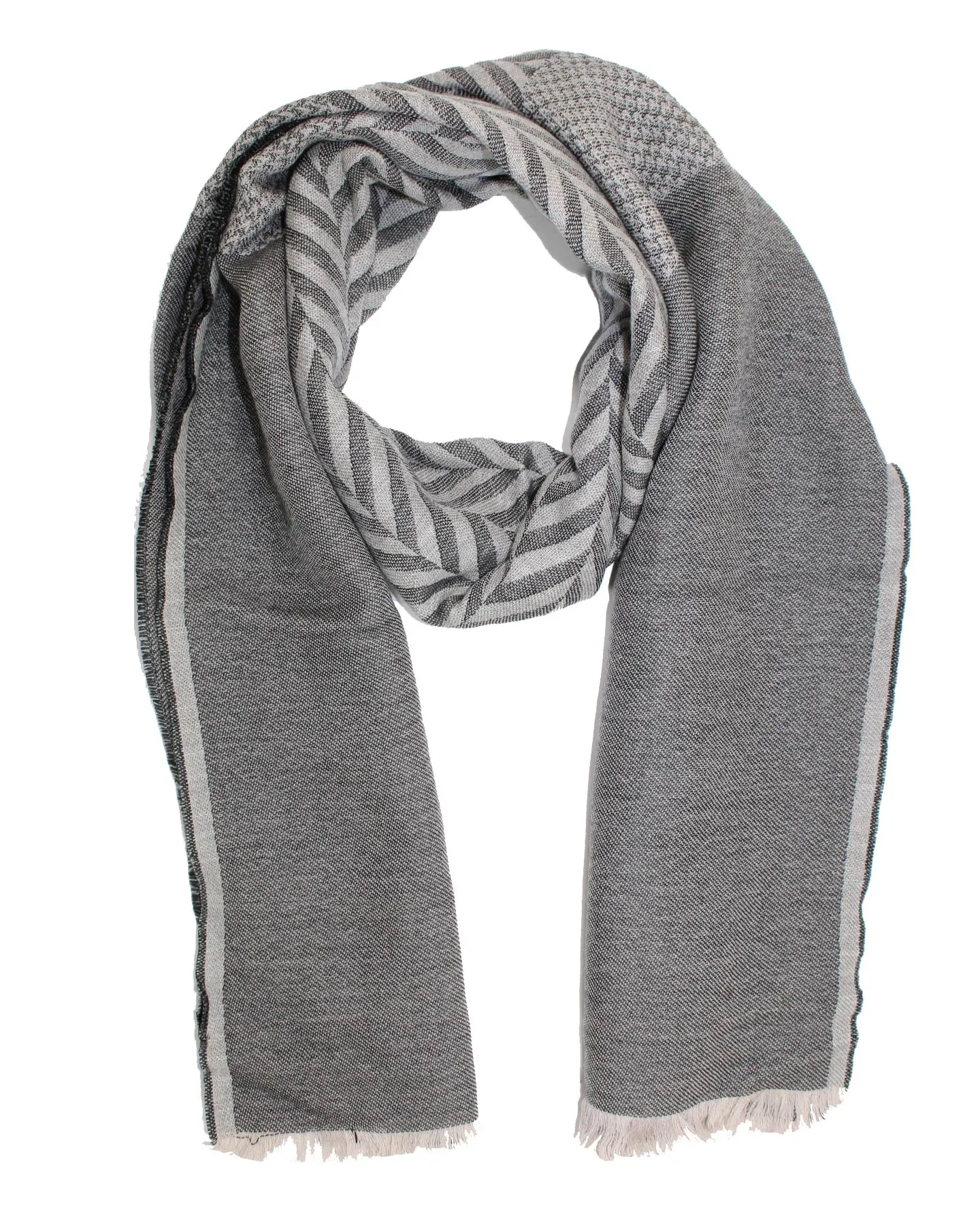 Kiton Men Scarf Gray Herringbone Pattern - Luxury Shawl