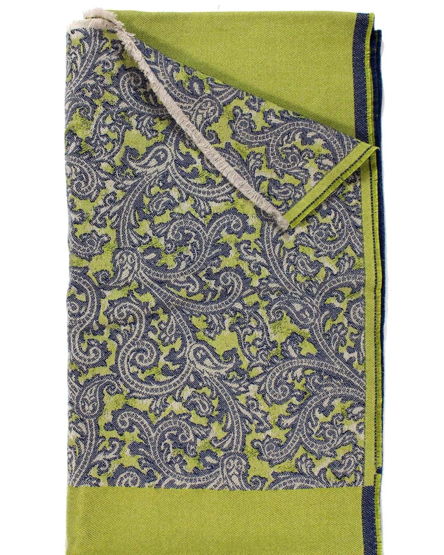 Kiton Scarf Dark Blue Gray Chartreuse - Cashmere Wool Silk