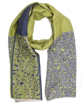 Kiton Scarf Dark Blue Gray Chartreuse - Cashmere Wool Silk