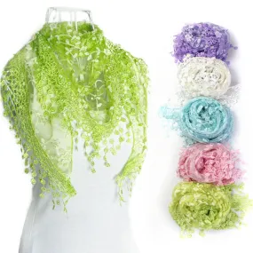 Lace Tassel Sheer Burntout Floral Print Triangle Mantilla Scarf Wrap Shawl Alipower