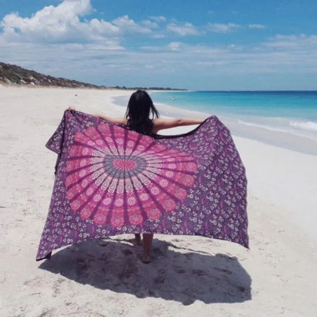 Mandala Blanket Oversize Beach Towel Cover Up Bikini Boho Summer Dress Swimwear Bathing Suit Kimono Tunic Blanket Scarf#C812 SM6