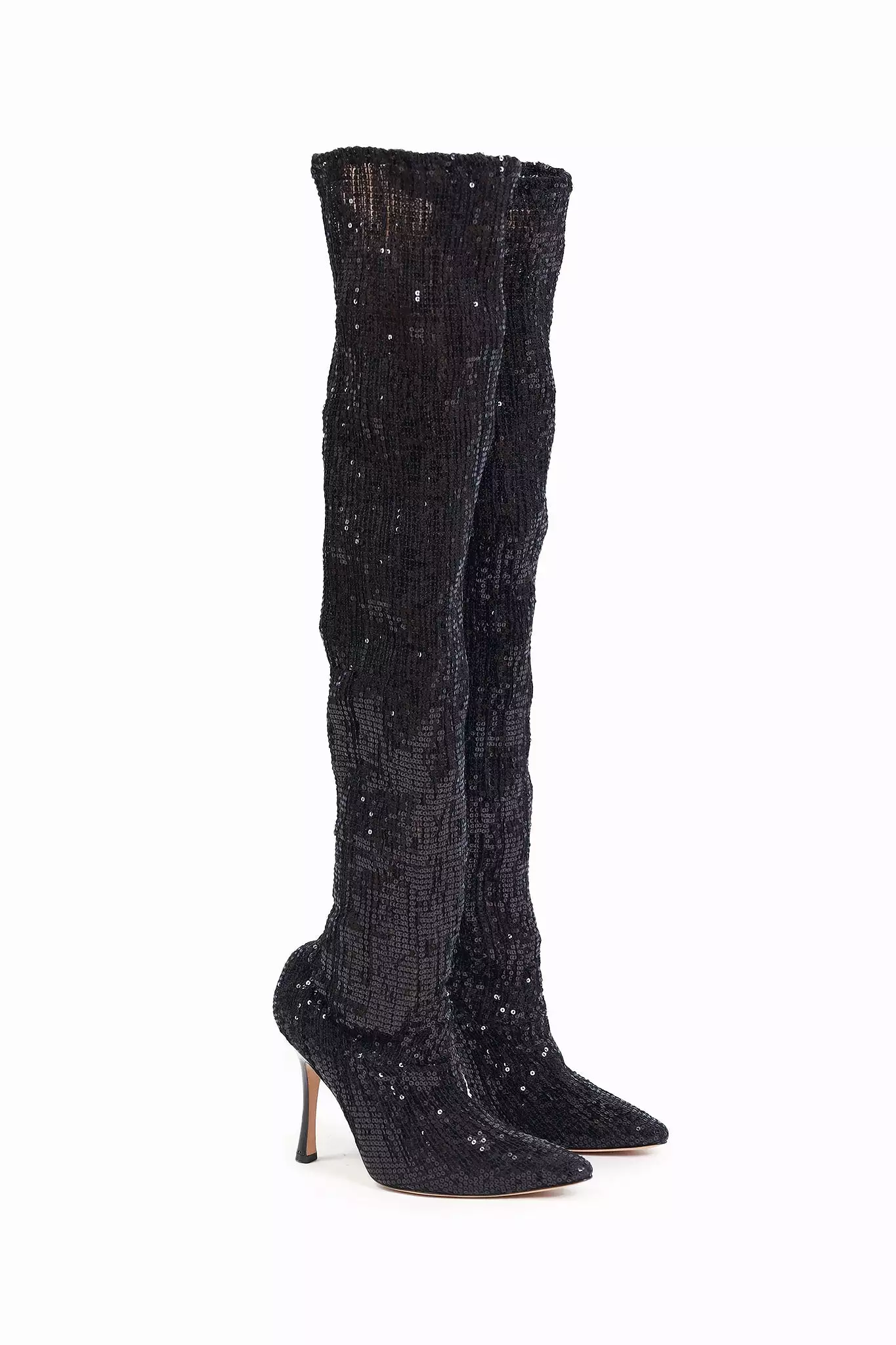 Manolo Blahnik Black Sequin Pointed Toe Sock Boots Size 36.5