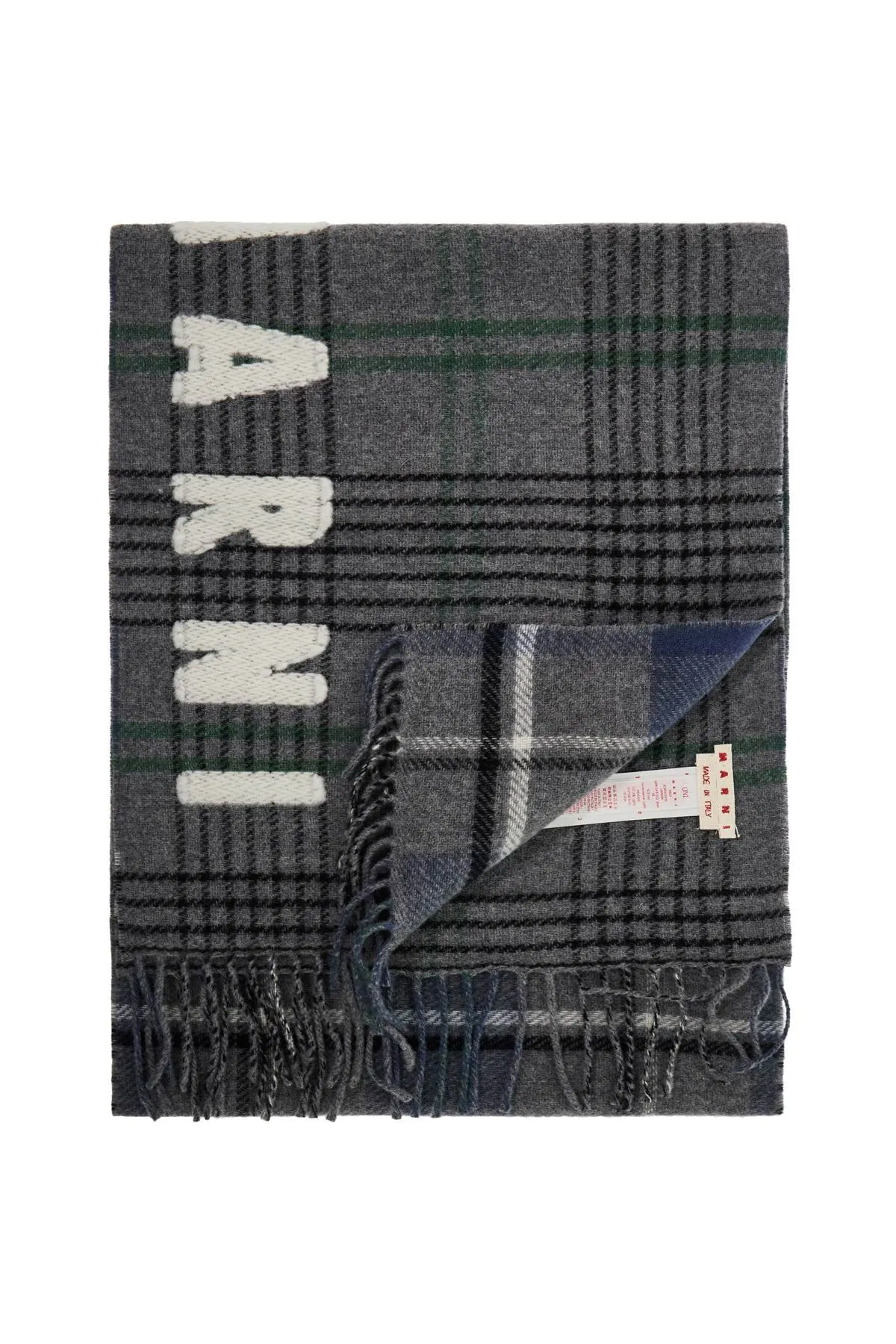 Marni Double Check Wool Scarf In 8   Grey