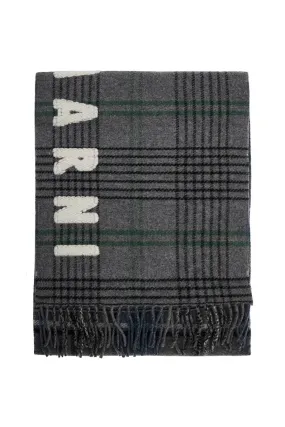 Marni Double Check Wool Scarf In 8   Grey