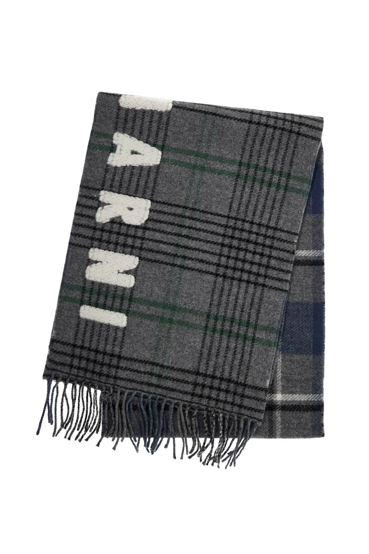 Marni Double Check Wool Scarf In 8   Grey