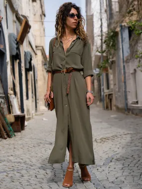 Maxi Dresses Long Sleeves Chiffon Shirt Dress