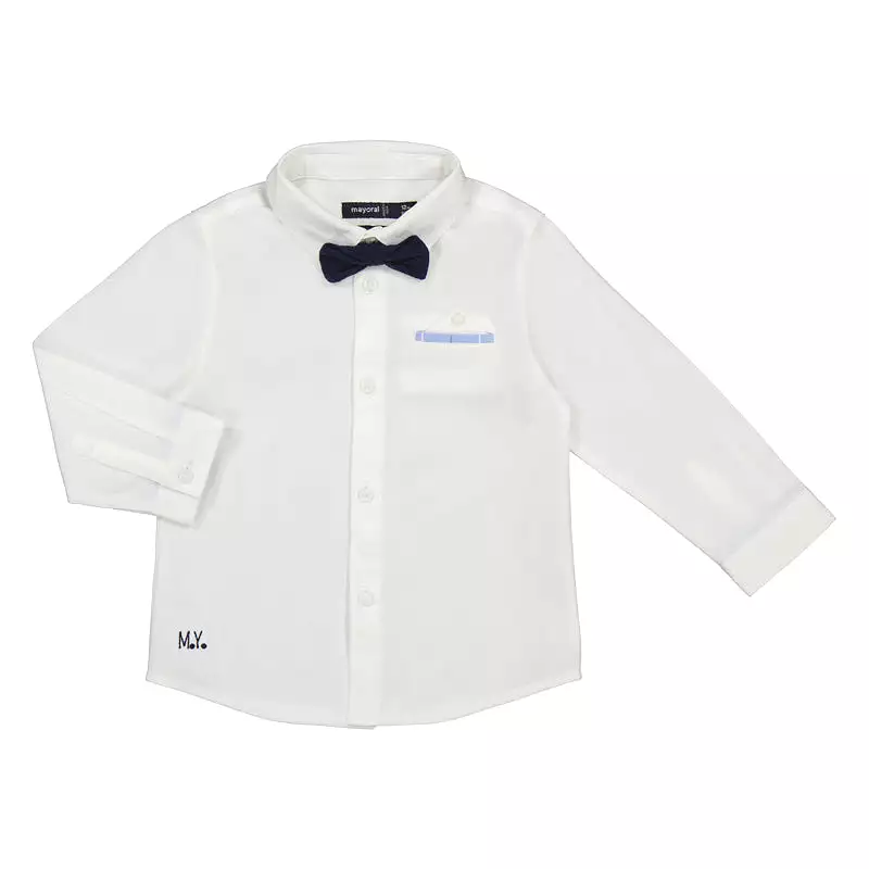 Mayoral Baby  Long Sleeve Dress Shirt with BowTie _White 1115-40