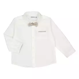 Mayoral Baby White Long Sleeve Cotton Dress Shirt w/ Bow_ 1116-12