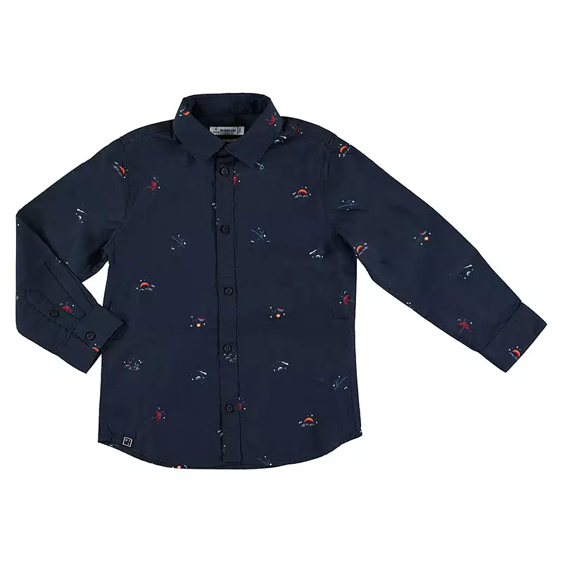 Mayoral Mini L/S Patterned Dress Shirt _Navy 4186-50