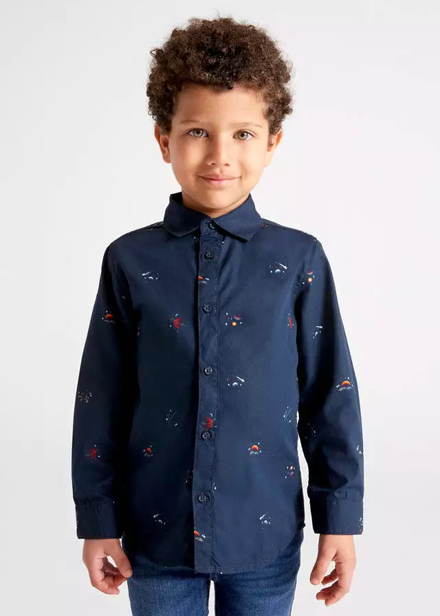 Mayoral Mini L/S Patterned Dress Shirt _Navy 4186-50