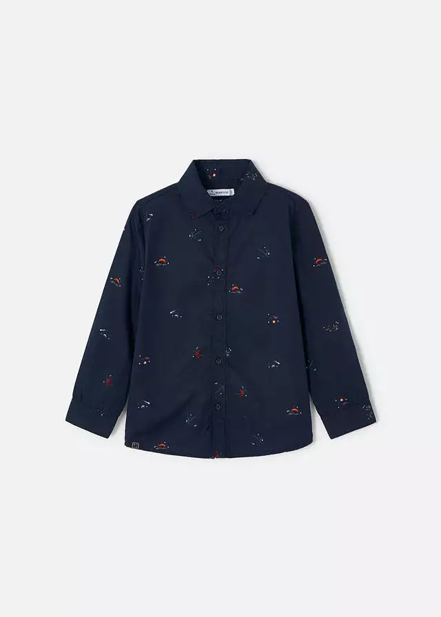 Mayoral Mini L/S Patterned Dress Shirt _Navy 4186-50