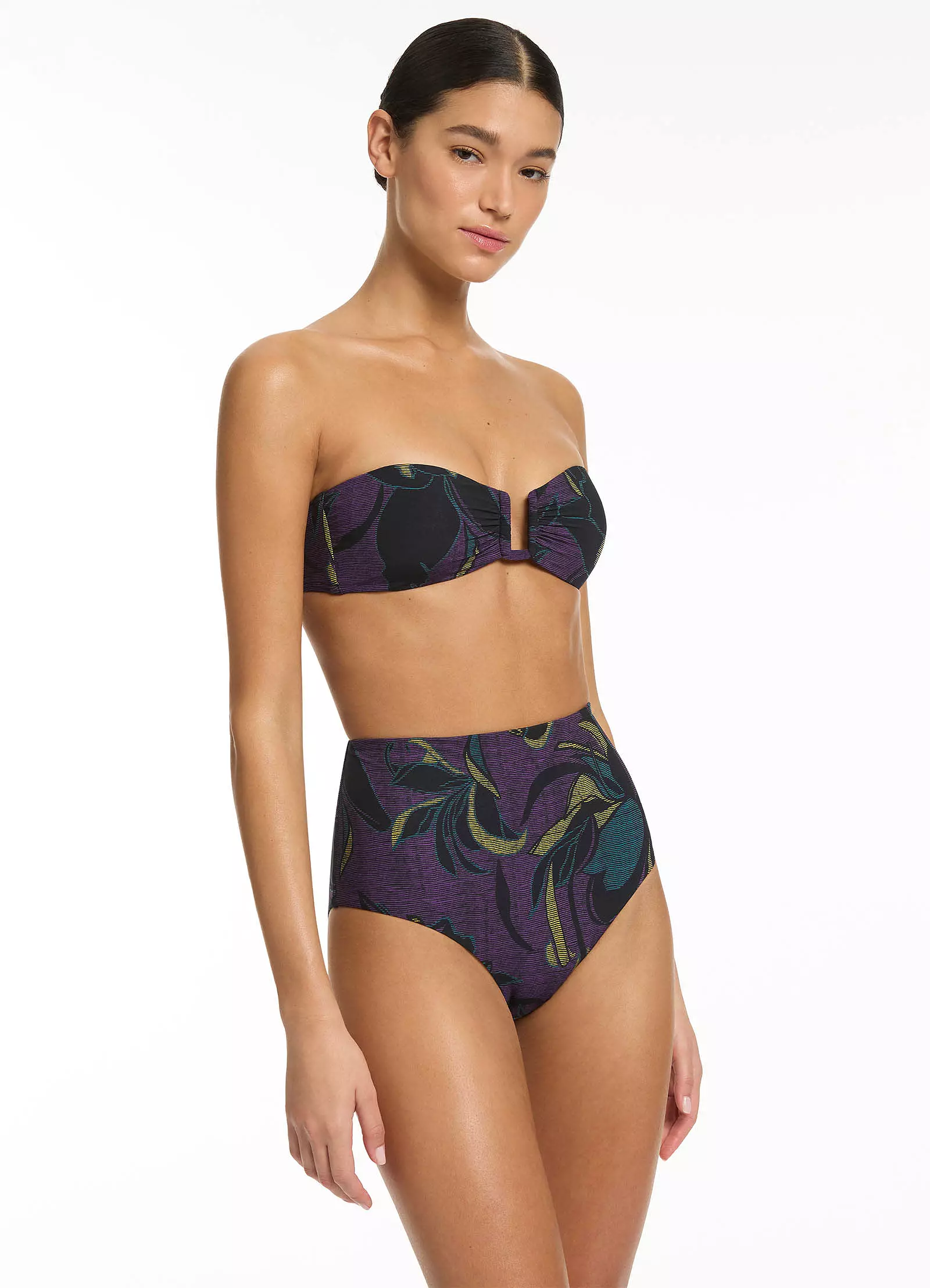 Midnight Tropical Bandeau Bikini Top - Amethyst