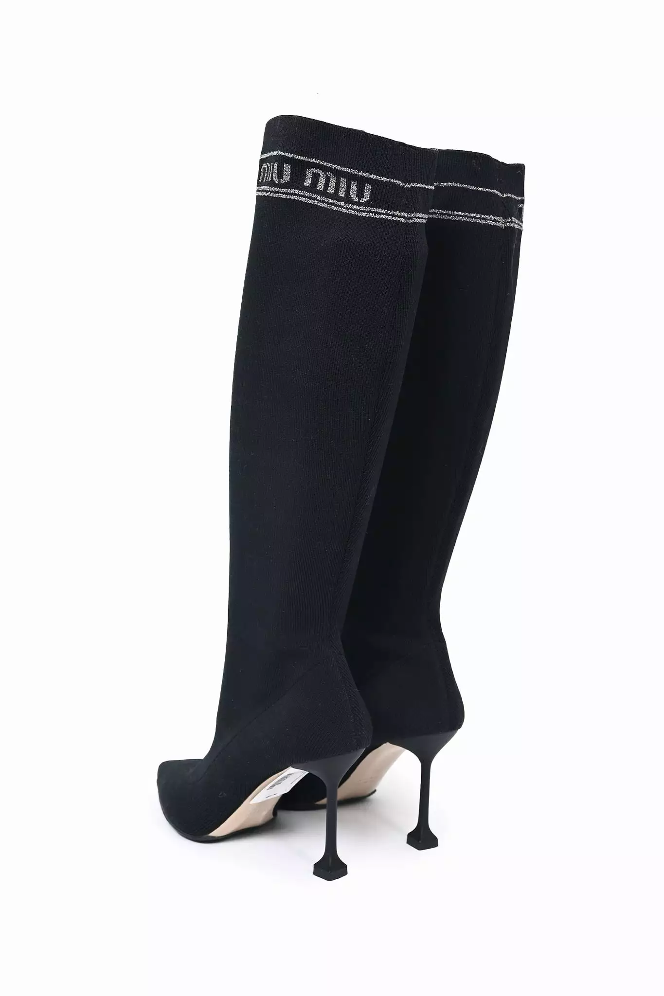 Miu Miu Black Stretch Knit Knee High Heeled Boots Size 36