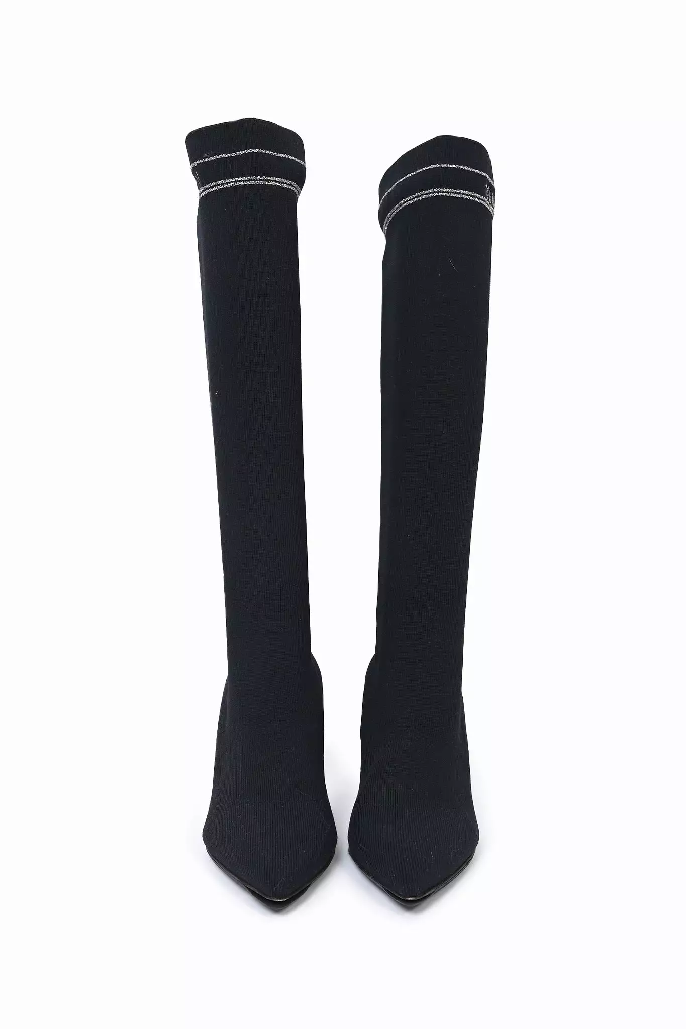 Miu Miu Black Stretch Knit Knee High Heeled Boots Size 36