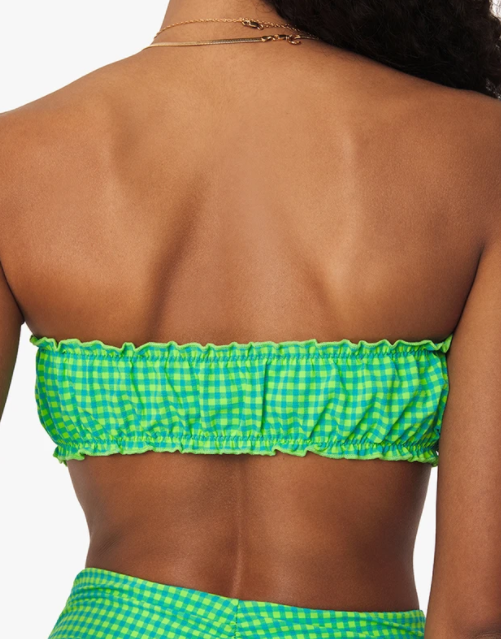 Neon Green Seersucker Scrunchie Bandeau Bikini Top