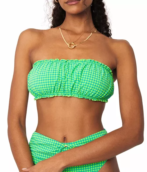 Neon Green Seersucker Scrunchie Bandeau Bikini Top