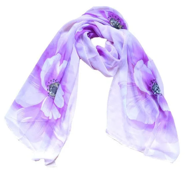 New Arrival Women Flower Print Chiffon Scarves Fashion Style 160cmx50cm Wrap Lady Shawl And Scarf  Echarpe Hiver Femme GS